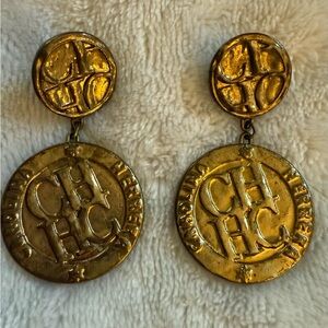Gold Carolina Herrera Medallion Dangle Earrings